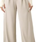 Women High Waisted Wide Leg Cargo Pants Baggy Casual Trendy Work Pants with 4 Pockets
