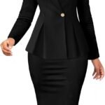 2 Piece Outfits for Women Solid Blazer Jacket Skirts Sets Two Piece Business Formal Suit Sets
