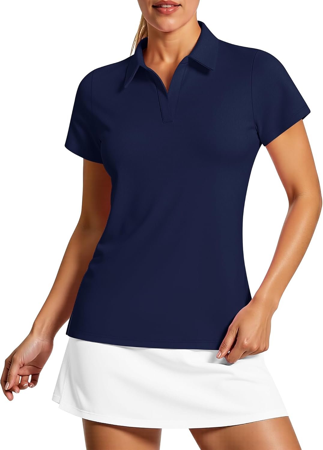 612Qfs45x8L._AC_SL1500_.jpg Women V Neck Golf Polo Shirts UPF 50+ Short Sleeve Tennis Shirt Collared Workout Tops Quick Dry - Image 1