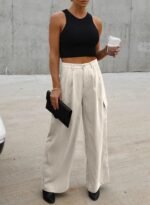 Women High Waisted Wide Leg Cargo Pants Baggy Casual Trendy Work Pants with 4 Pockets - Image 2
