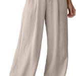 Women Linen Pants Casual Loose Wide Leg Pants for Women Elastic Waist Palazzo Pants Trousers with Pockets