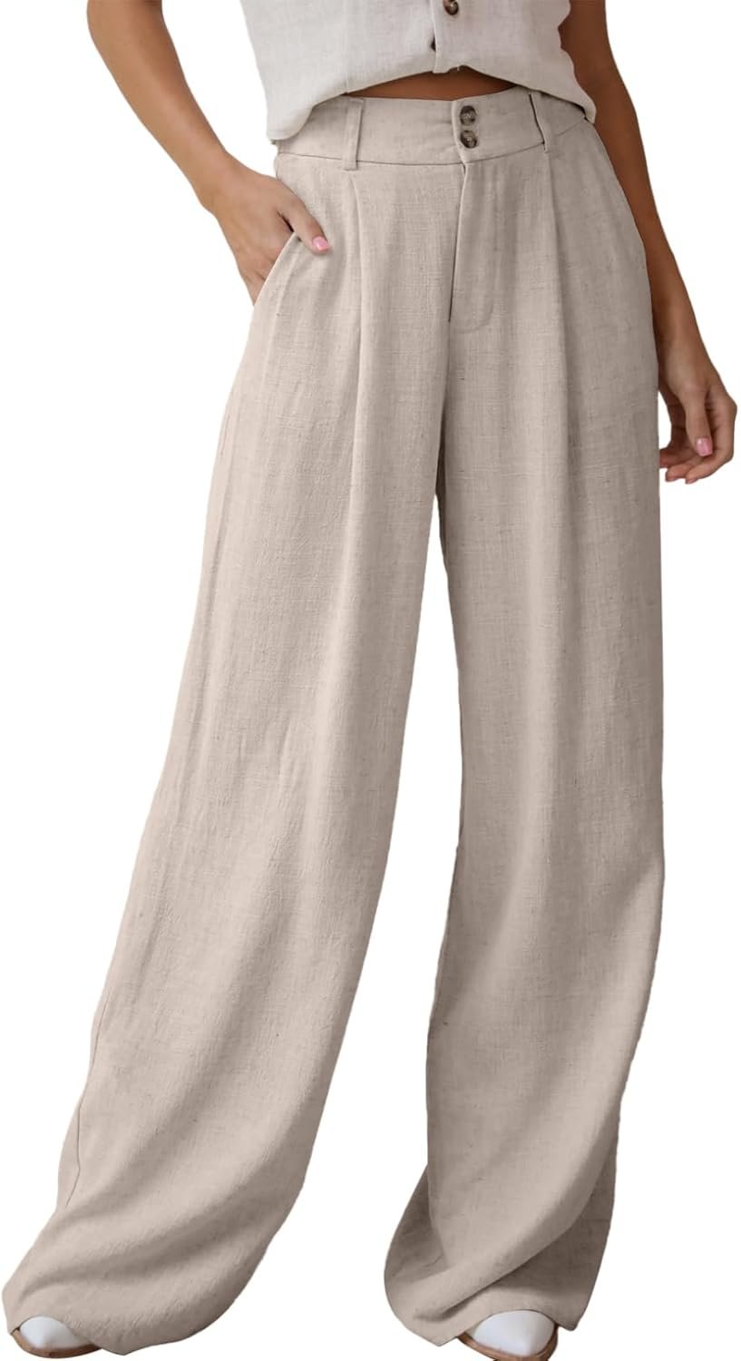 61E9lPB8CLL._AC_SL1500_.jpg Women Linen Pants Casual Loose Wide Leg Pants for Women Elastic Waist Palazzo Pants Trousers with Pockets - Image 1