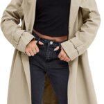 Women Double Breasted Trench Coats Causal Windproof Long Lapel Pocketed Overcoat with Belt