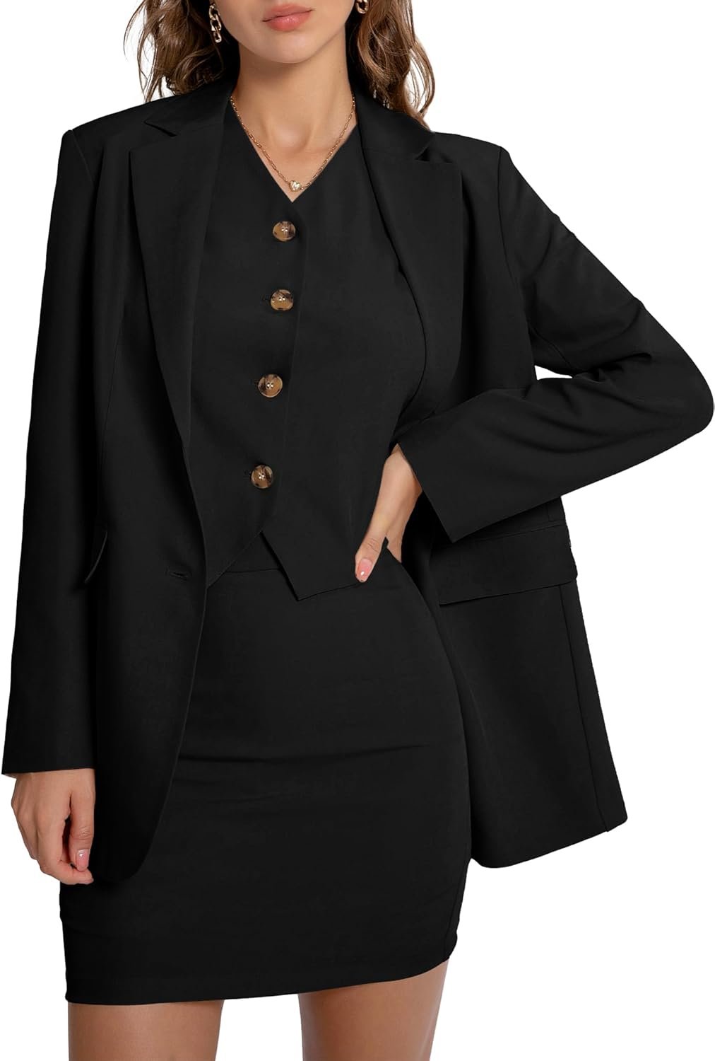 61XS2OihRoL._AC_SL1500_.jpg Women 3 Piece Skirt Sets Business Casual Short Skort Blazer Suit Long Sleeve Jacket Vest Matching Outfits - Image 1
