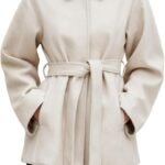 Coat for Women Wool Blend Short Peacoat Overcoat Button Tie Belt Winter Pea Coat with Pockets