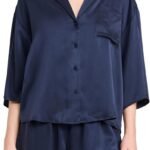 Women Washable Silk Relaxed Button Up Short Set
