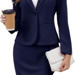 Women 2 Piece Suit Skirt Set Business Casual, Long Sleeve Knit Blazer & Pencil Skirt