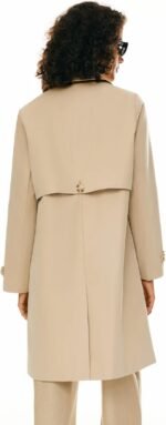 Women Single Breasted Trench Coat Mid Long Classic Lapel Windproof Slim Outerwear Coats - Image 2