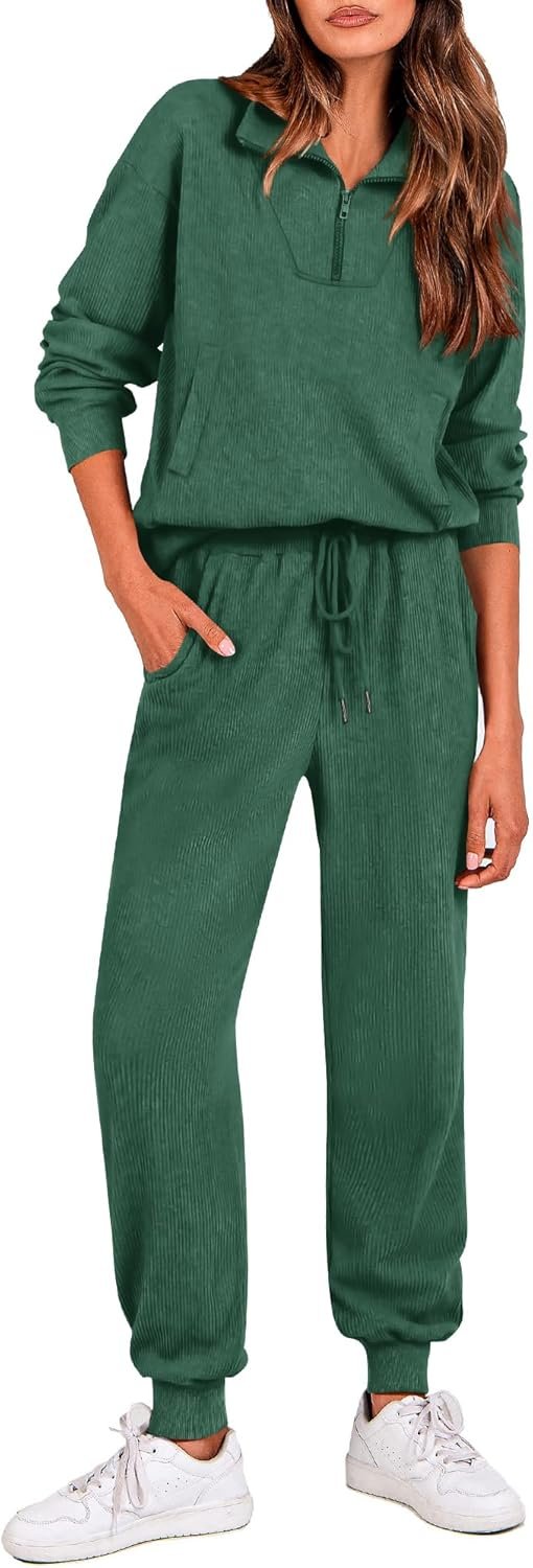 71BKWZUIqxL._AC_SL1500_.jpg Women 2 Piece Tracksuit Fall Outfits Long Sleeve Half Zip Sweatshirt Sweatpants Lounge Set Sweatsuits - Image 1