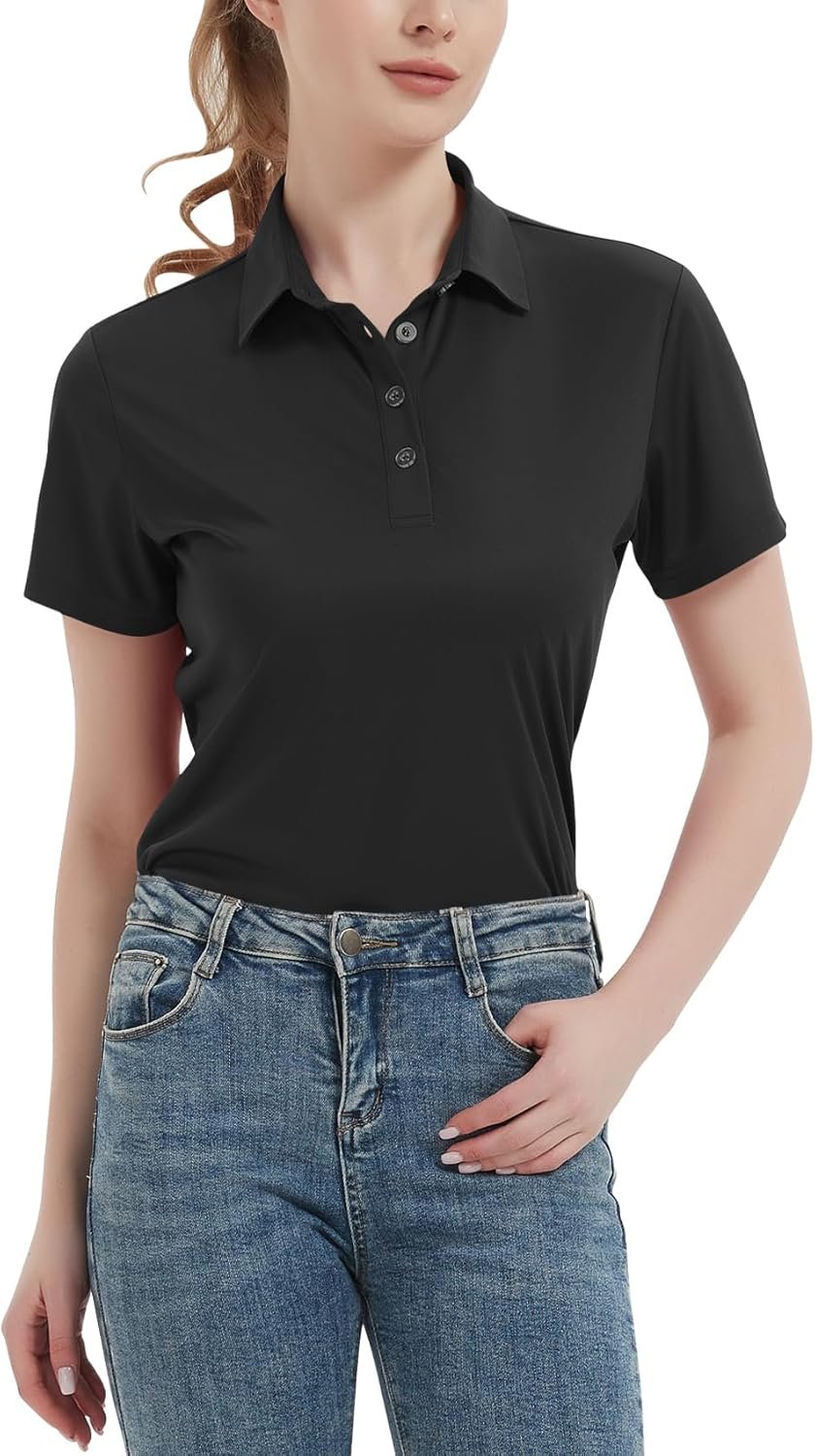 71J-ArRKeL._AC_SL1500_.jpg Women Polo Shirts UPF 50+ Casual Sun Protection Work Quick Dry 4 Buttons Short Sleeve Collared Golf Shirt XS-3XL - Image 1