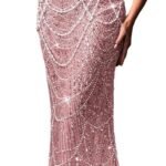 Women Strapless Champagne Evening Gown Beaded Bodycon Maxi Dress for Prom Party Cocktail Wedding