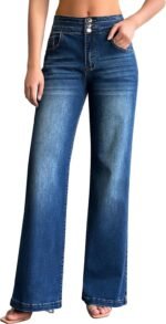 Women Wide Leg Jeans Casual High Waisted Stretch Baggy Loose Denim Pants