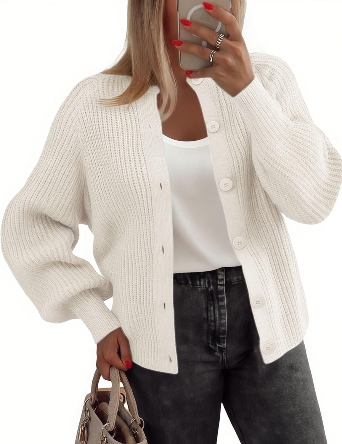 71aRZcKvjHL._AC_SL1500_.jpg 2026 Cardigan Sweaters for Women Long Sleeve Chunky Knit Cardigan Crew Neck Button Down Fall Fashion Clothes - Image 1