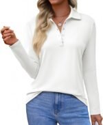 Women Long Sleeve Polo Shirts Business Work Casual V Neck Collared Tops Button Down Loose Fit Tees Shirts