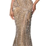 Women Square Neck Sequin Beaded Mermaid Formal Evening Dress Spaghetti Strap Bodycon Prom Party Cocktail Maxi Gown