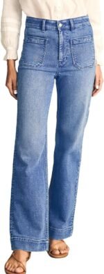 Women Wide Leg Jeans High Waisted Stretchy Straight Leg Jeans Loose Trendy Denim Pants with Pocket