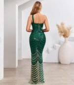 Women One Shoulder Sequin Evening Gown – Formal Maxi Dress for Wedding Guest, Prom, Cocktail - Image 2