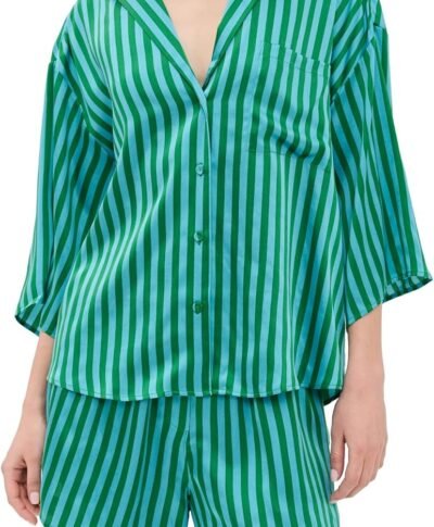 Women Washable Silk Relaxed Button Up Short Set