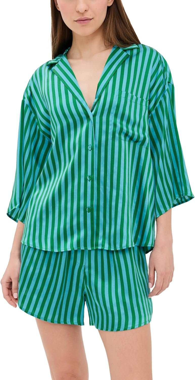 71zJ4IPFaL._AC_SL1500_.jpg Women Washable Silk Relaxed Button Up Short Set - Image 1