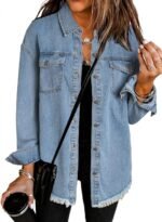 Women Denim Jacket Casual Long Sleeve Denim Shirts Distresse Jean Jacket 2026 Spring Outfits