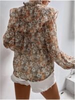 Women Boho Blouses Floral Print Chiffon Long Sleeve Tops Button Down Ruffled Shirts - Image 2