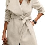 Women Classic Lapel Collar Jacket 2026 Winter Coats Wool Blend Pea Coats Casual Long Trench Coat Light Gray Small