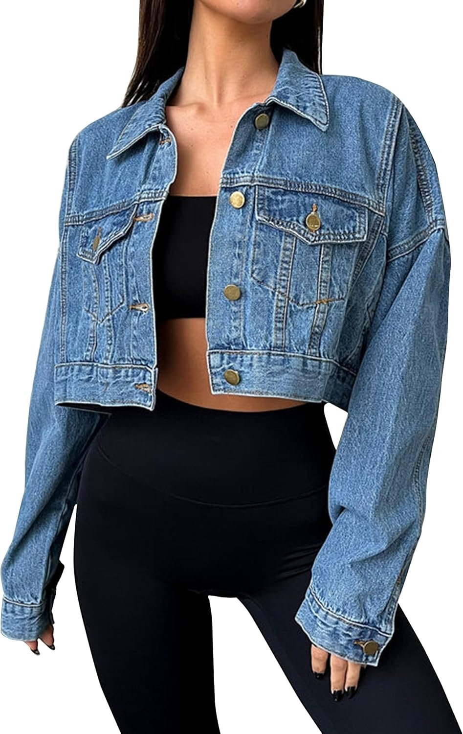 81MM62nGVbL._AC_SL1500_.jpg Women Denim Jacket Button Down Long Sleeve Loose d Jean Jacket Coats with Pocket - Image 1
