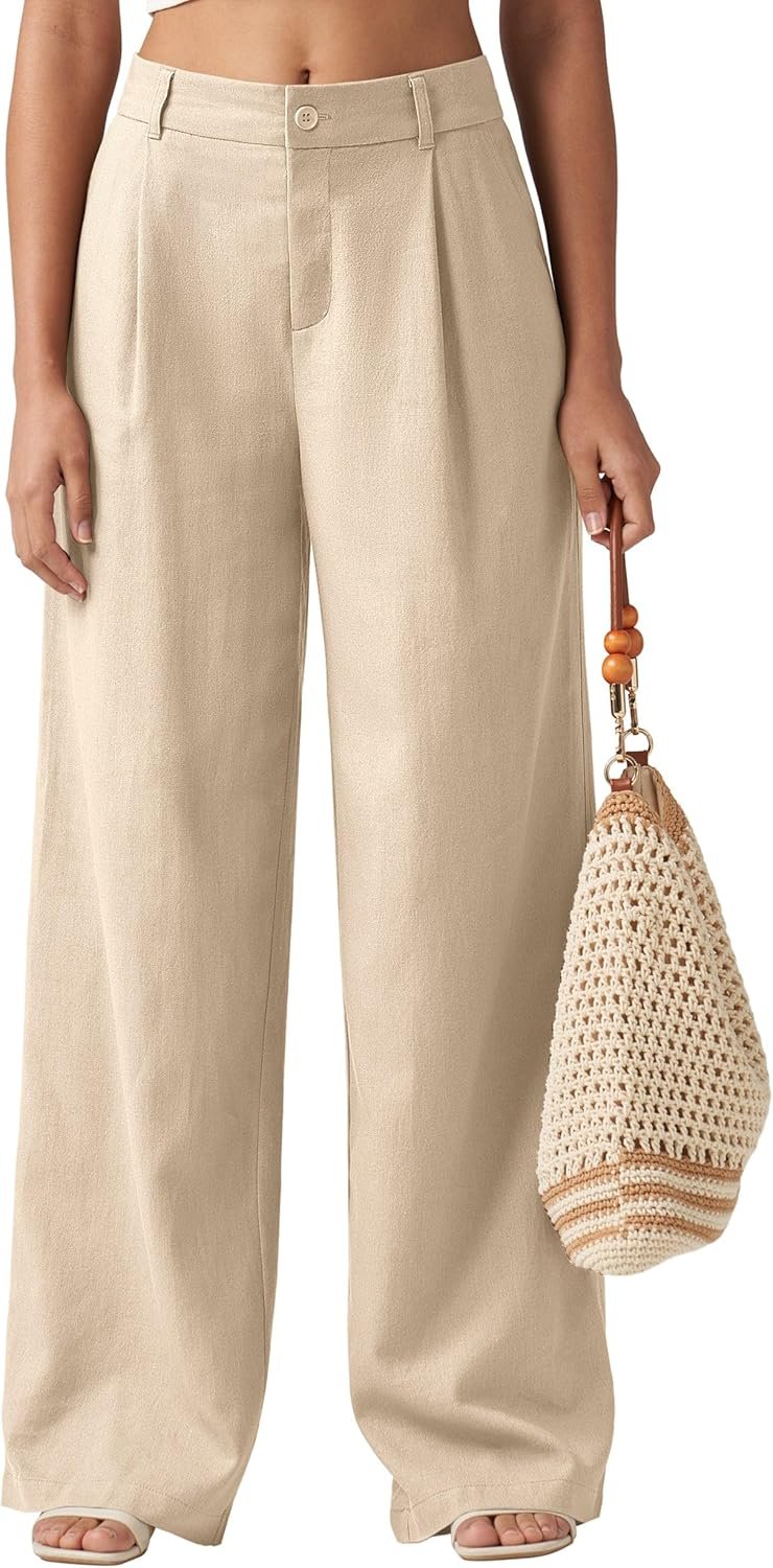 81QB1KKvKvL._AC_SL1500_.jpg Women Linen Pants Wide Leg Work Dress Pants Casual Slacks Business Pants with Pockets 29" 31" - Image 1