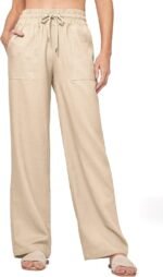 Women Linen Pants Wide Leg Casual Palazzo Pants Cotton Linen Lounge Beach Summer Pants with Pockets 29"/31"/ 33"