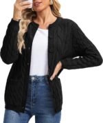 Women Cable Knit Cardigan Sweater Crew Neck Button up Cardigan with Pocket Sweater Coat for Fall and Winter - Image 2